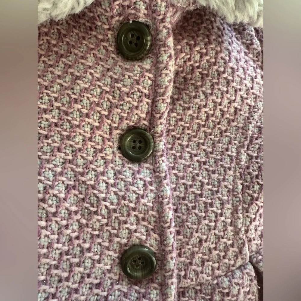 Jessica Simpson Girls Pink Tweed Coat w/ Faux Fur Collar Size M (5/6) (1219)